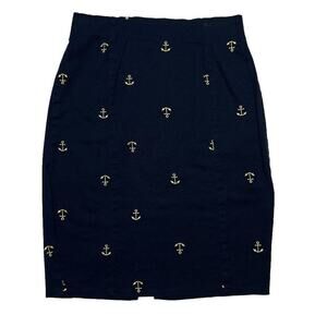 Embroidered Anchor Skirt Mid Length Pencil Nautical Navy Gold Women's Homemade